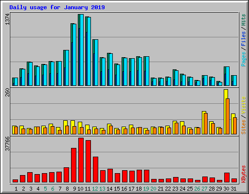 Daily usage for January 2019